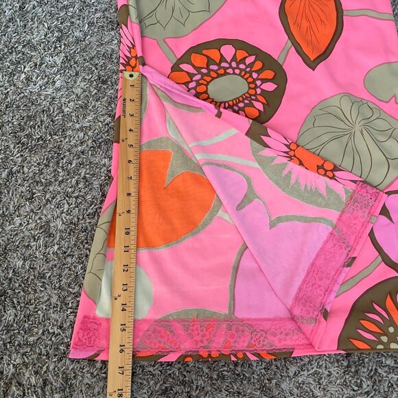 Vintage 70s Maxi Skirt Medium Large Hot Pink Floral Boho Neon Retro Hippie MCM - Picture 10 of 16